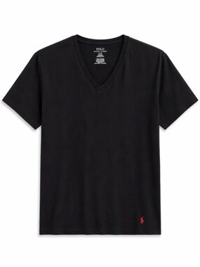 4/$20➡️ Polo Ralph Lauren Black V-Neck Tee with Red Pony – Size Medium *Flaw